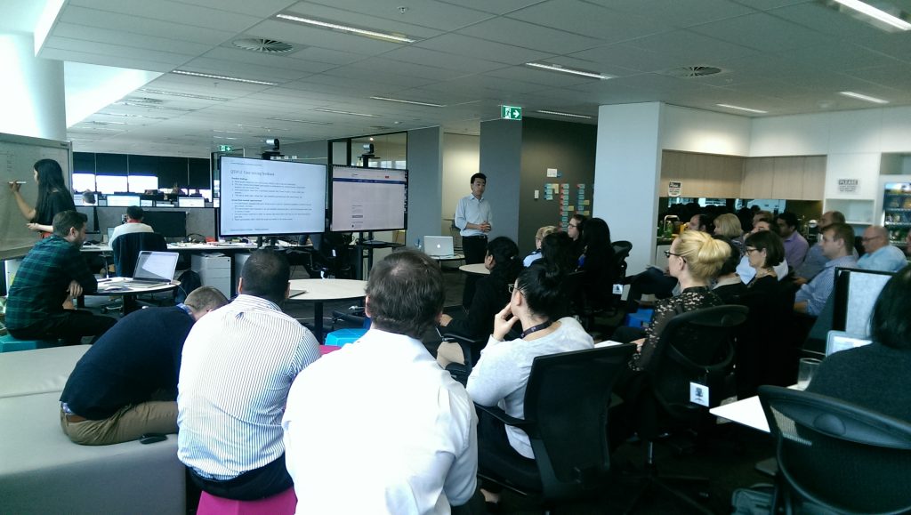Gordon presenting at one of the many end of sprint showcases to the project team at Qudos Bank