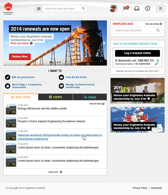 Engineers Australia myPortal homepage